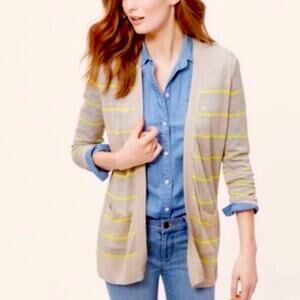 LOFT Tan & Yellow Sheer Open Cardigan Size Small